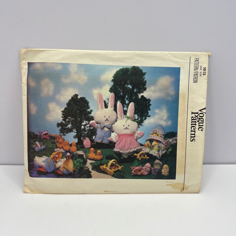 Vogue 80s Easter Bunny Sewing Pattern 1613 Duck Goose Egg Basket Vintage